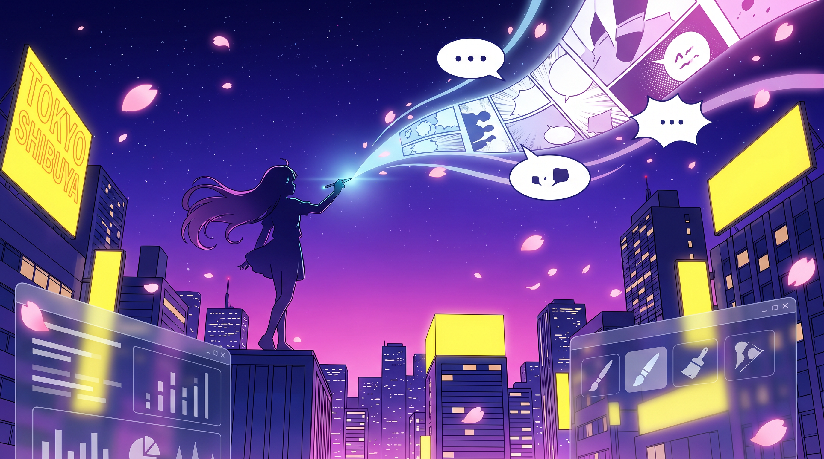 汗汗漫画 geyabo.cn 二次元创作者在霓虹城市中绘制原创漫画视频封面