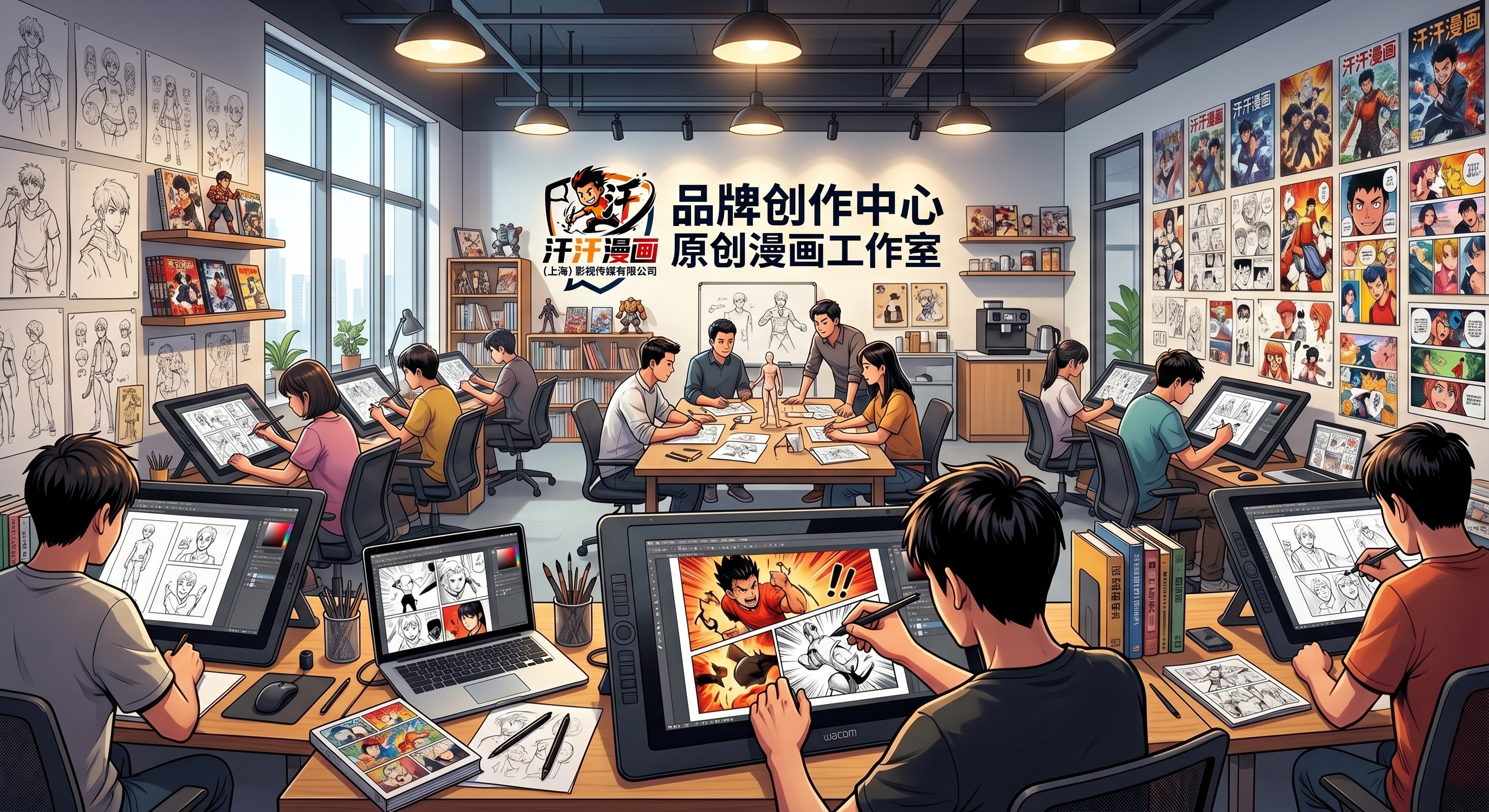 汗汗漫画（geyabo.cn）创作中心内部办公与原创漫画工作室照片
